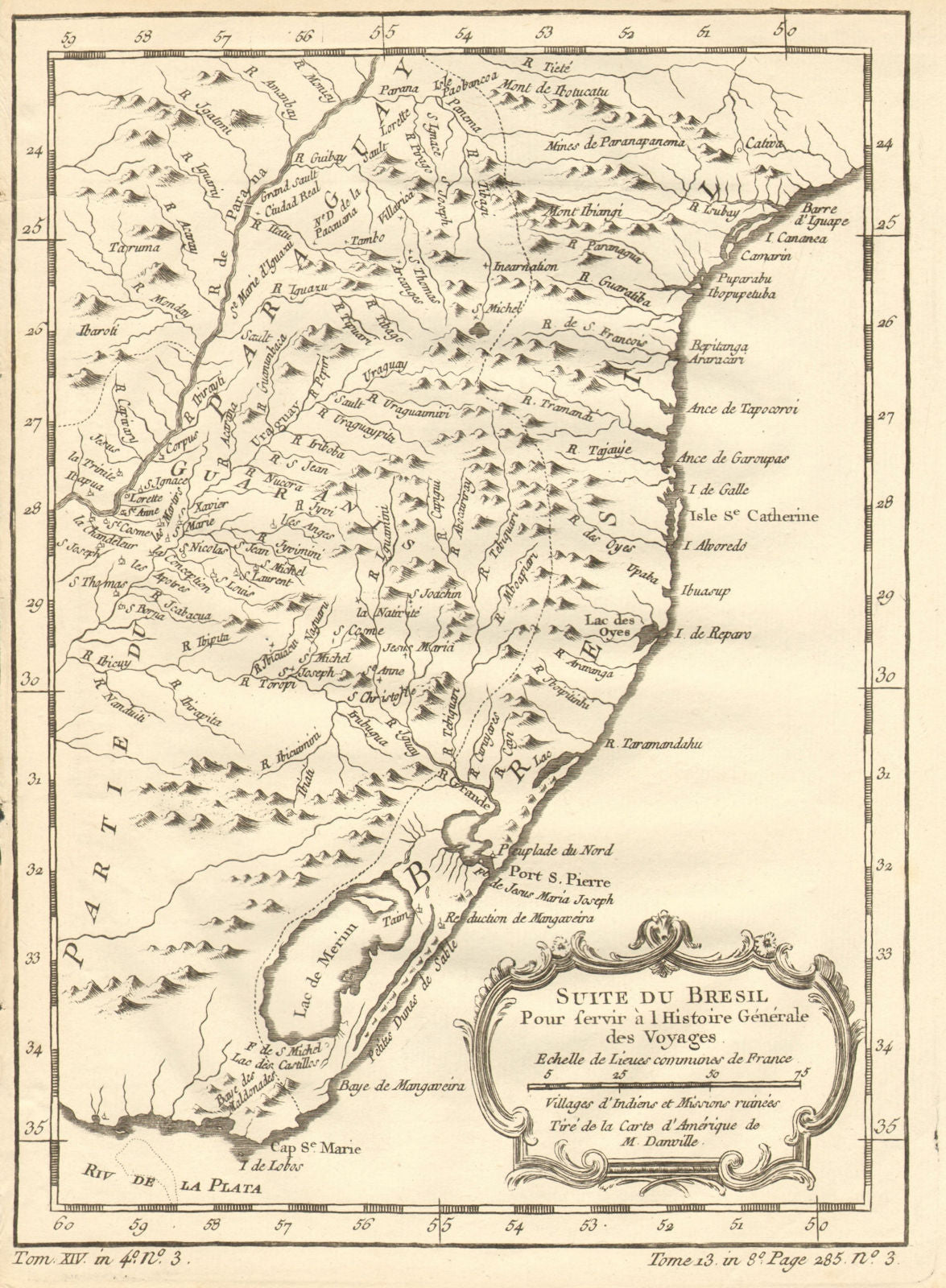 'Suite du Bresil'. Southern Brazil & Uruguay. BELLIN 1758 old antique map